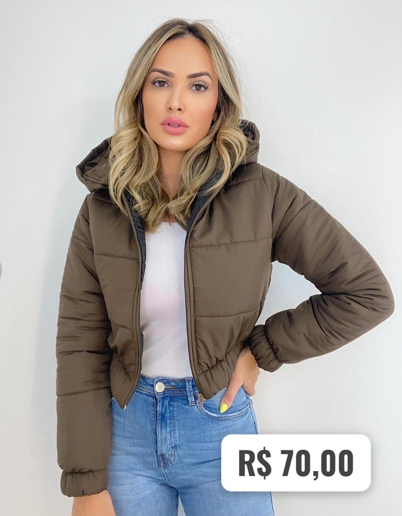 Jaqueta Feminina Puffer Neon de Frio Manga Longa