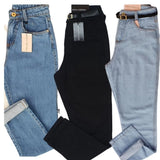 Mom Jeans Calça Cintura Super Alta Feminina Manchada Clara Escura